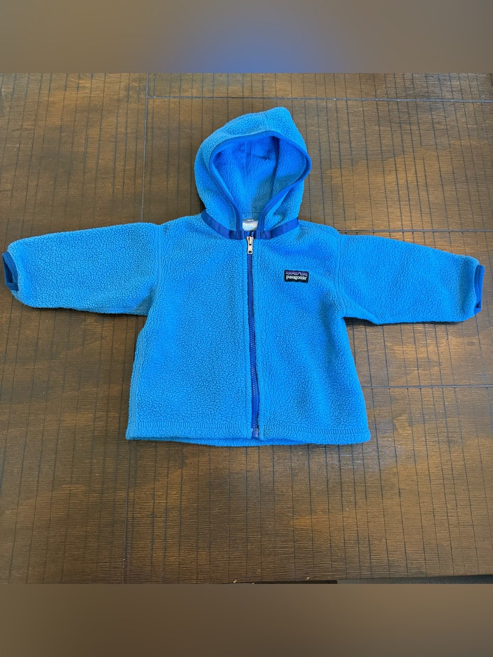 Patagonia Baby Hooded Fleece Jacket in blue size 6 month